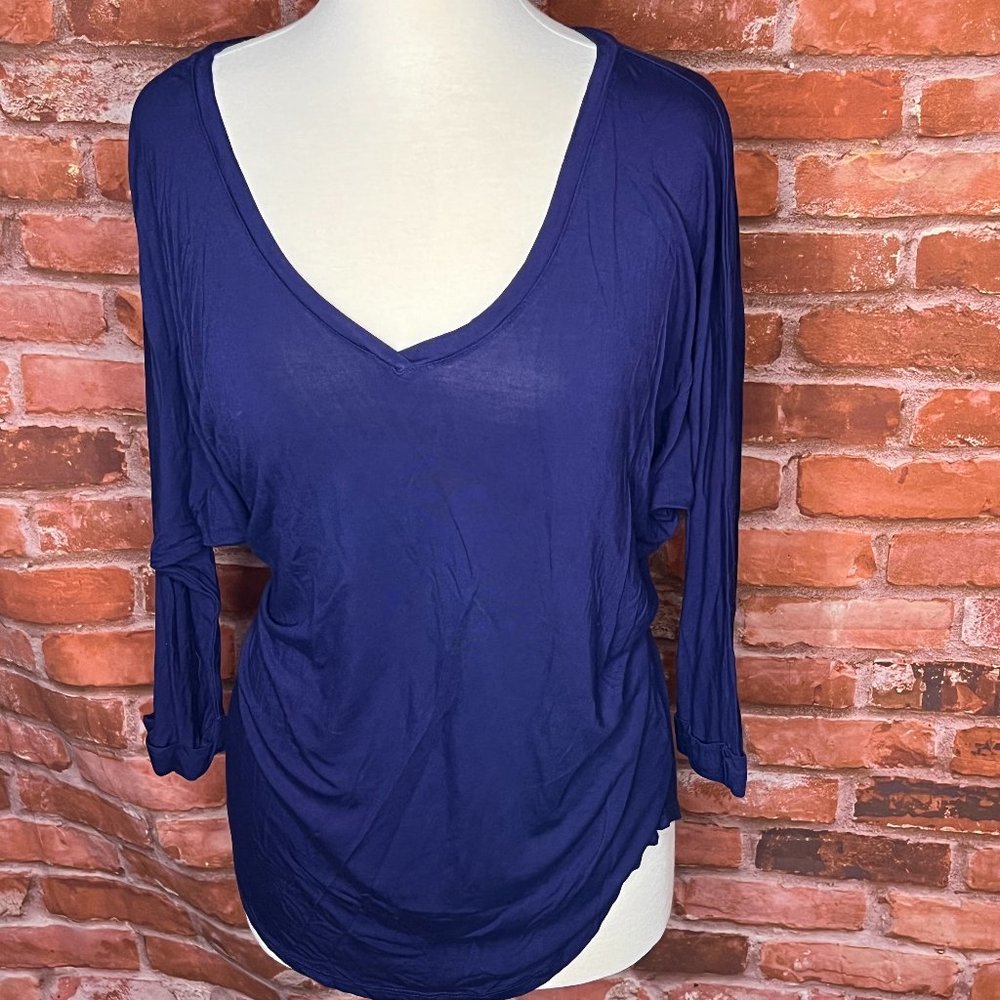 Impressions Dark Purple 3/4 sleeve V-Neck T Shirt